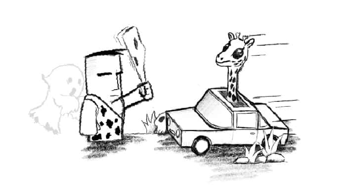 Caveman hits Giraffe in a Car